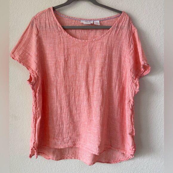 Isaac Mizrahi New York 100% Linen Top Coral Pink Size 2X Beachy Lagenlook Summer - Picture 1 of 5